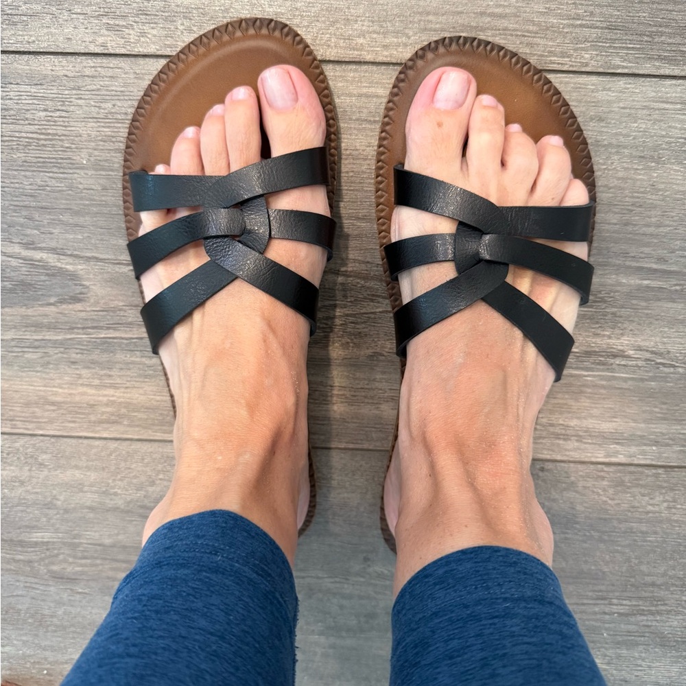Women's Black Leather Sandals